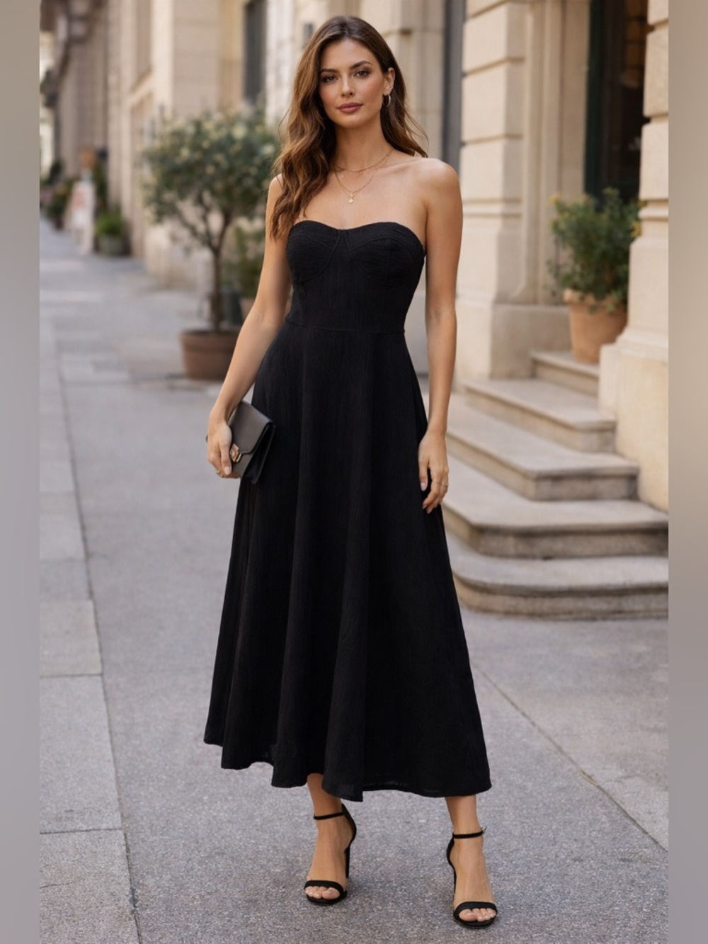 Commense Strapless Black Midi Dress NWOT